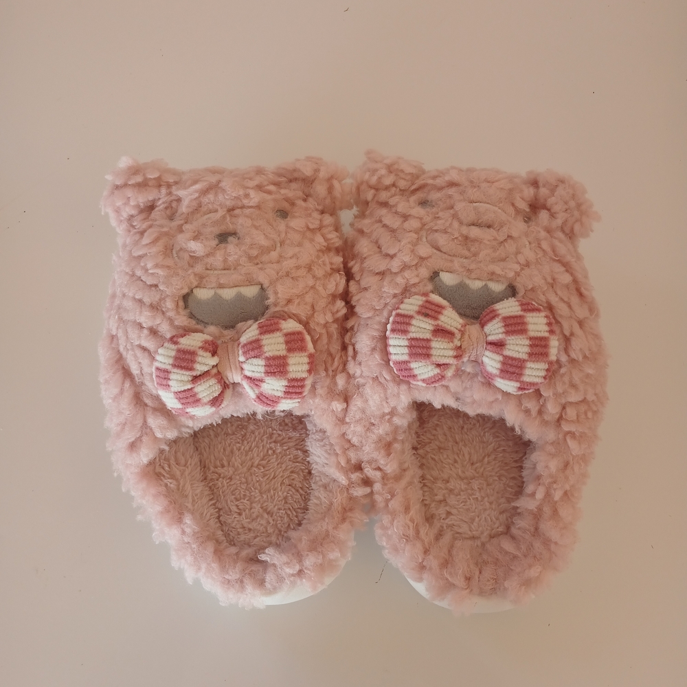 Fuzzy Pink Bear Slippers for Kids